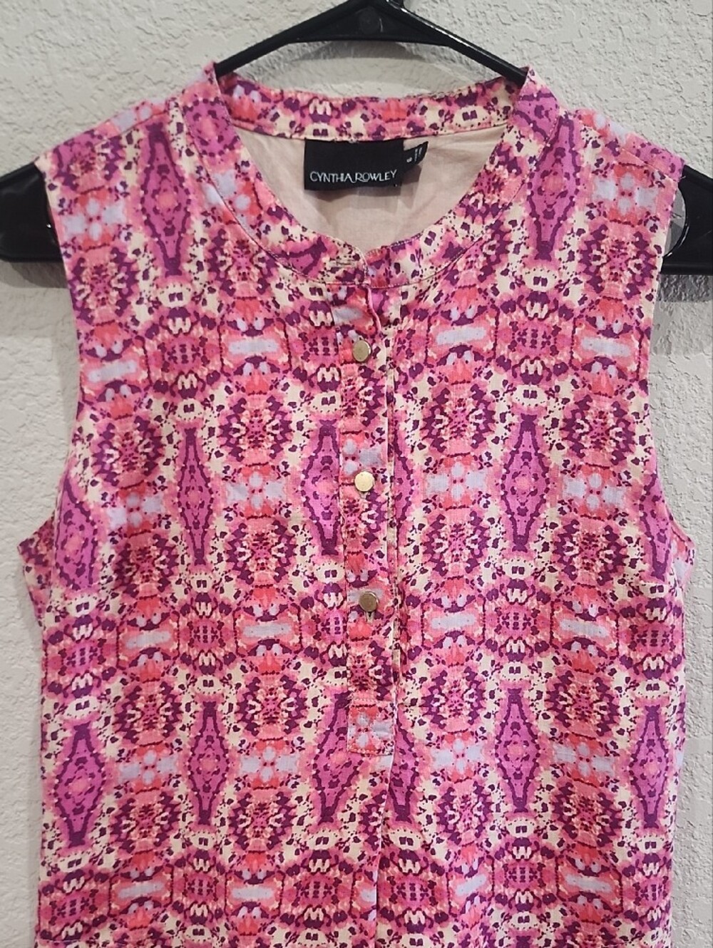 Cynthia Rowley Pink Geometric Sleeveless Shift 100% Linen Designer Colorful Dres - Picture 3 of 9